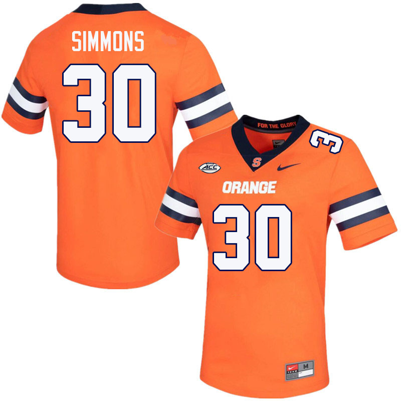 Syracuse Orange #30 Chase Simmons College Football Jerseys Stitched-Orange
